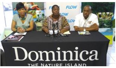 (L-R) Mrs. Kathleen Cuffy Jno.Jules, Product Promotions Manager at DDA; Mrs. Charlene White-Christian, Vice Chairperson of the Carnival Road Parade Committee; Mr. Valantine Cuffy, Carnival 2016 Promoter